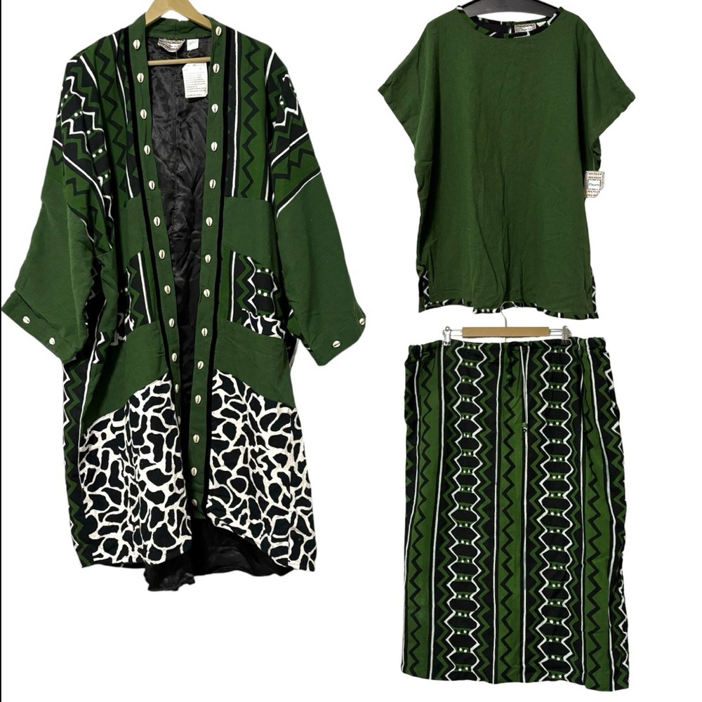 NEW Molato Sz 3X Green Black Artsy Tribal Seashell 3‎ Piece Skirt Set Colorful